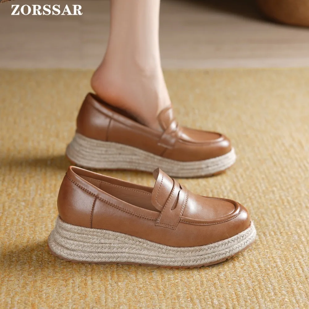 

2026 Spring High Quality Women Shoes Light Comfort Flats Platform Shoes Genuine Leather Casual Mother Shoes Wedge Women Loafers