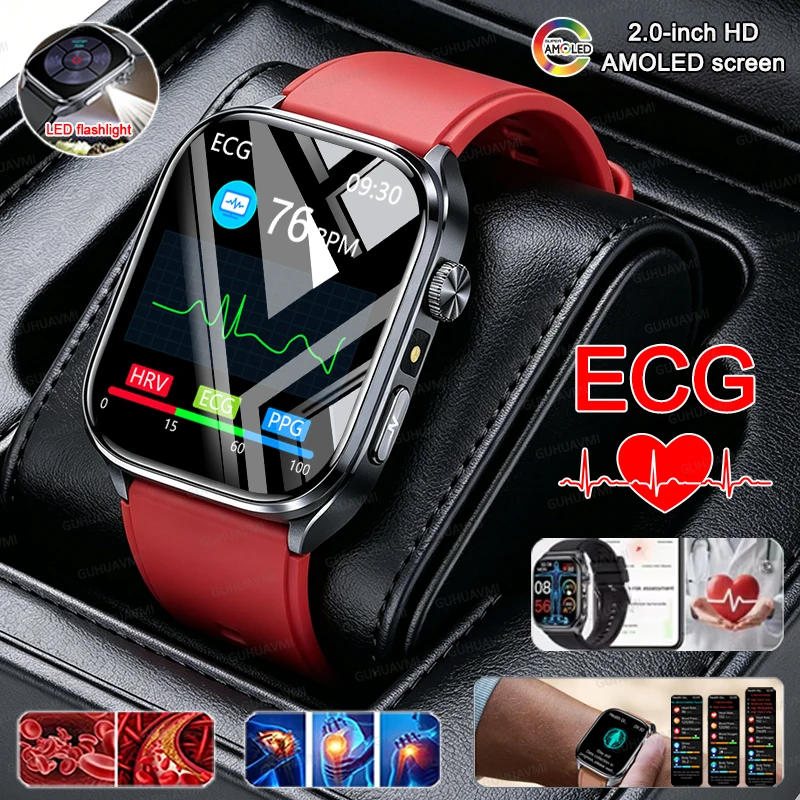 New AI Micro Physical Exam Smart Watch 2.0" HD Screen Blood Pressure Uric Acid Blood Oxygen ECG Health Sports Smartwatches 2026
