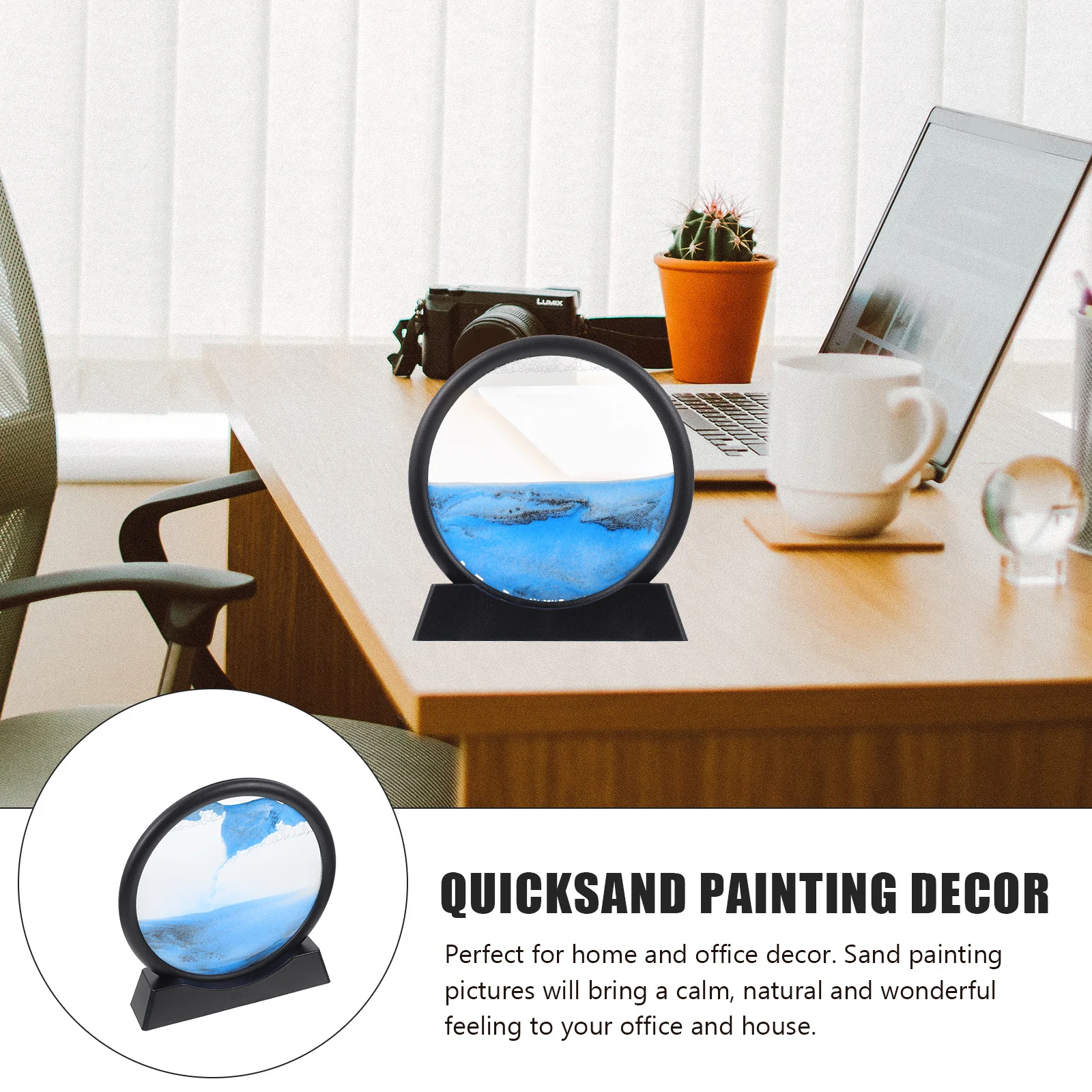 Marco redondo 3D, decoración artística de paisaje de arena móvil para escritorio, oficina, decoración del hogar, adorno de pintura de arena movediza