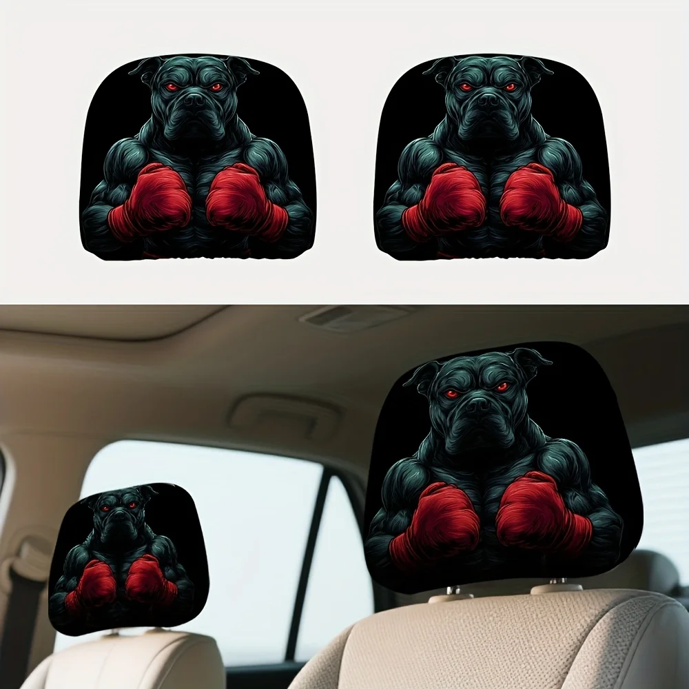 Set of 2 Flat Printed Car Headrest Covers That Are Soft, Breathable, And Comfortable. Ideal for Boxing Enthusiasts