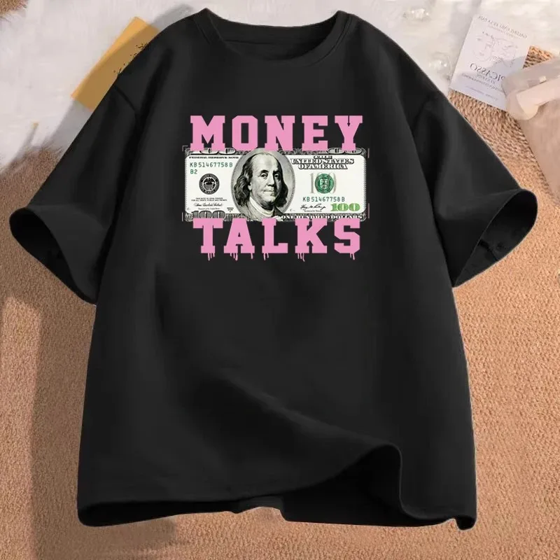 

Забавная футболка Money Talks The Power of The Us Dollar Print Женская и мужская повседневная свободная простая футболка с круглым вырезом и коротким рукавом