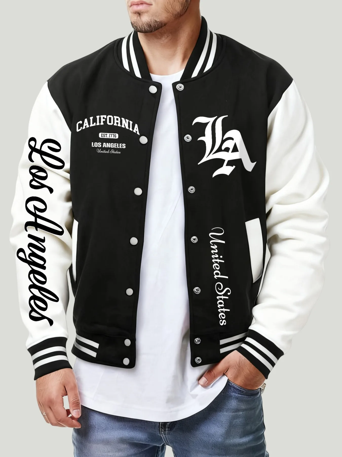 

United States California Design Men Baseball Jersey Harajuku Loose Streetwear Fashion Fleece Clothes Retro Autumn Button Top
