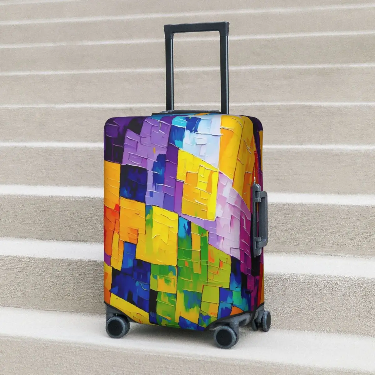 Brush Print Suitcase Cover Abstract Geometric Holiday Business Strectch Luggage Accesories Protection