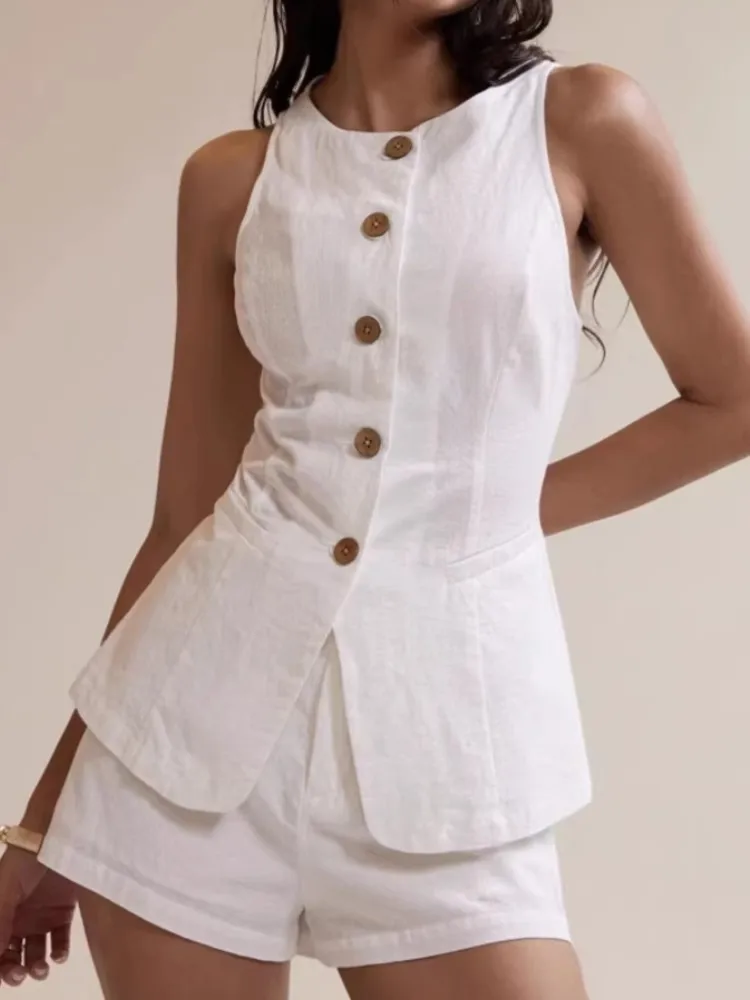 

Fashion Sleeveless Vest Two-piece Set With Women's Summer Elegant Casual White Office Holiday Party Woman 2 Piece Set Outfit