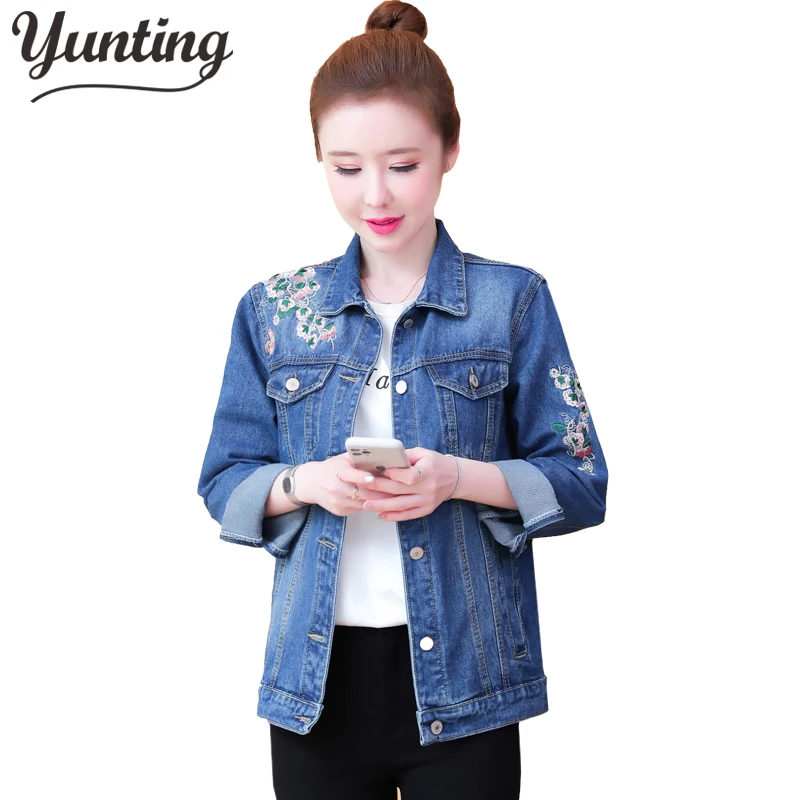 

Vintage Women Jacket 2023 Autumn New Oversize Denim Embroidery Jeans Coat Loose Casual Female Outwear
