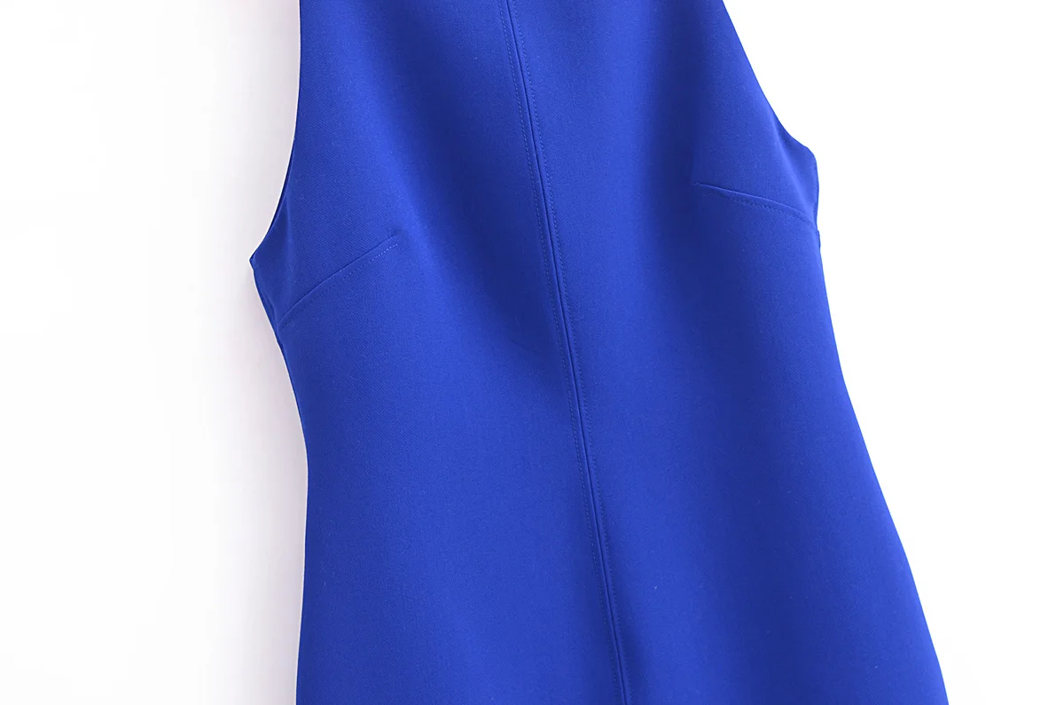 Tangada 2024 Summer Women Blue Tank Dress Zipper Female Mini Dresses 6P045