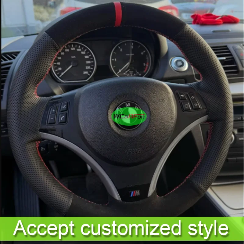 Customized Soft Black Suede Leather Braid Car Steering Wheel Cover For BMW E81 E82 E84 E87 E88 E90 E91 E92 E93 335i 2005-2013