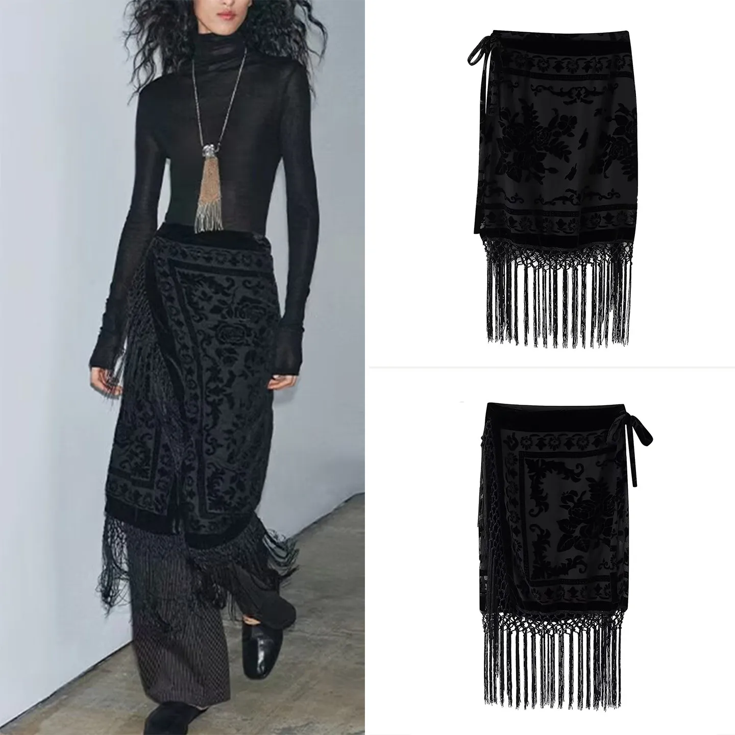 

Элегантная простая женская юбка со средней посадкой, весна 2026, модная, с бахромой, прямого кроя, стандартный размер