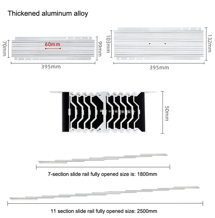 Aluminum Alloy Hidden Folding Table Rails 1.8M/2.5M Telescopic Multi-section Flat Push Folding Hardware Accessories