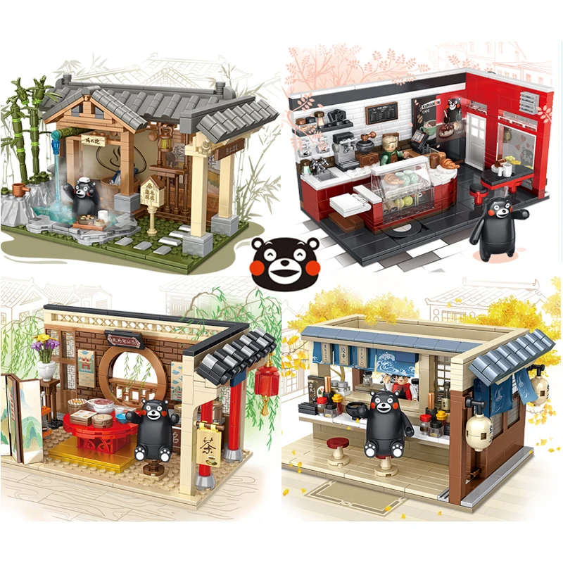 Kumamoto Bear Sakura House Building Blocks Toy City Street View Home Furnishing Model Ornaments Gift Bricks Toys For Kids