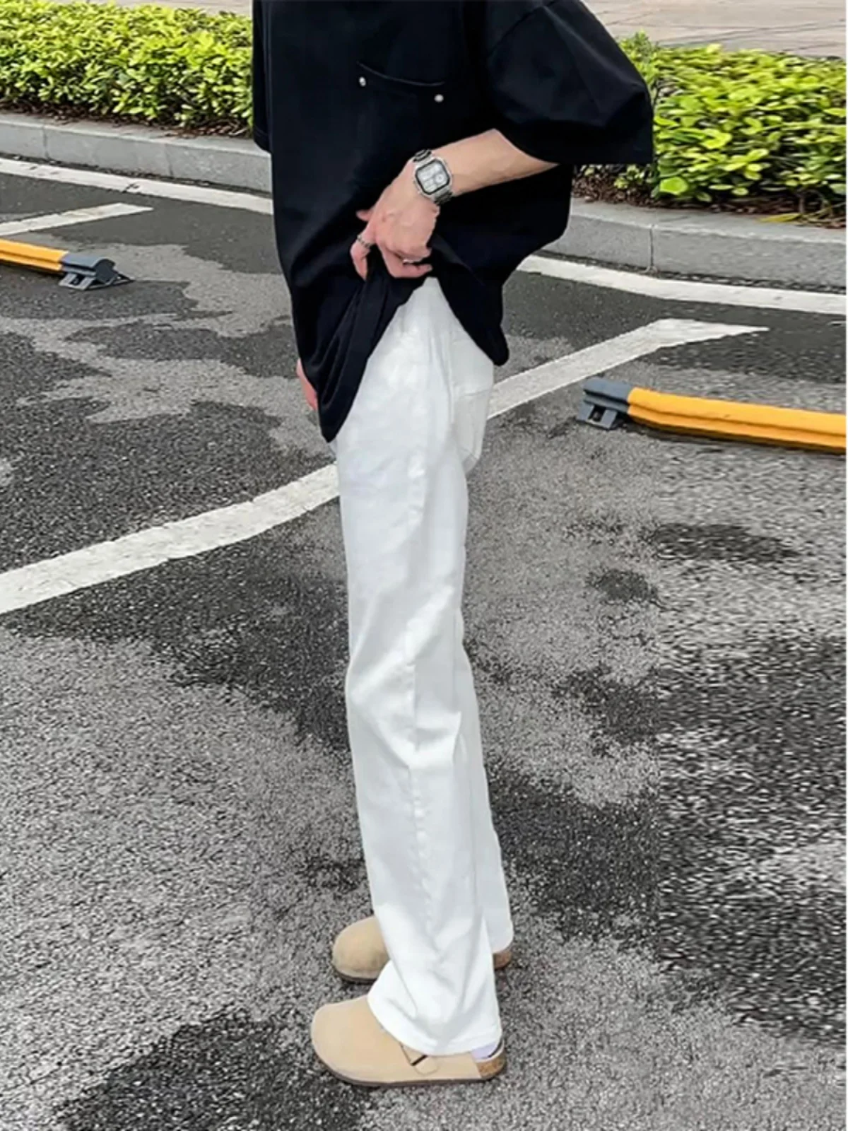 

White Straight Leg Men's Jeans Knife Slim Fit Summer American Vibe Jeans Youthful Trendy Cotton Stretch Denim