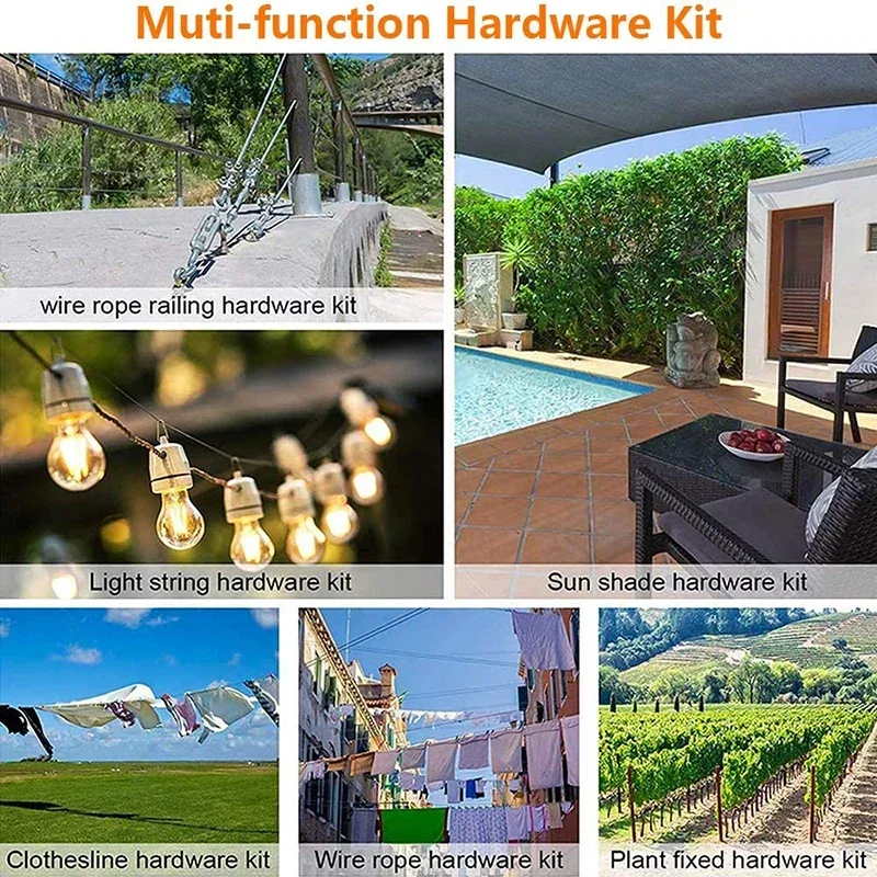 56PCS/Set 50 Meter Steel PVC Coated Flexible Wire Rope Soft Cable Transparent Stainless Steel Clothesline Diameter 2mm Kit