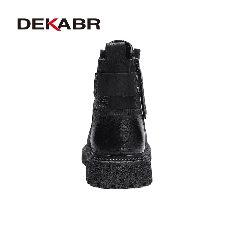 DEKABR New Comfortable Autumn Winter Warm Fur Ankle Boots Black Genuine Leather Soft Mens Handmade Non-Slip Boots Size 38-46