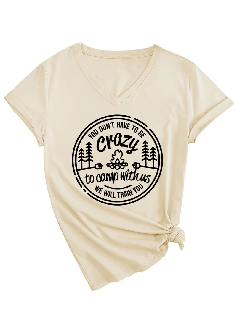 Fashion women's cotton personality V-neck short-sleeved top you don't have to be crazy new summer fashion T-shirt