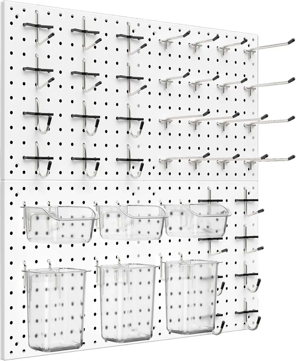 

Metal Pegboard Kit with Hooks and Bins for Wall Organization, 12x12 Inch Panels, DIY Garage Workshop Storage (White)