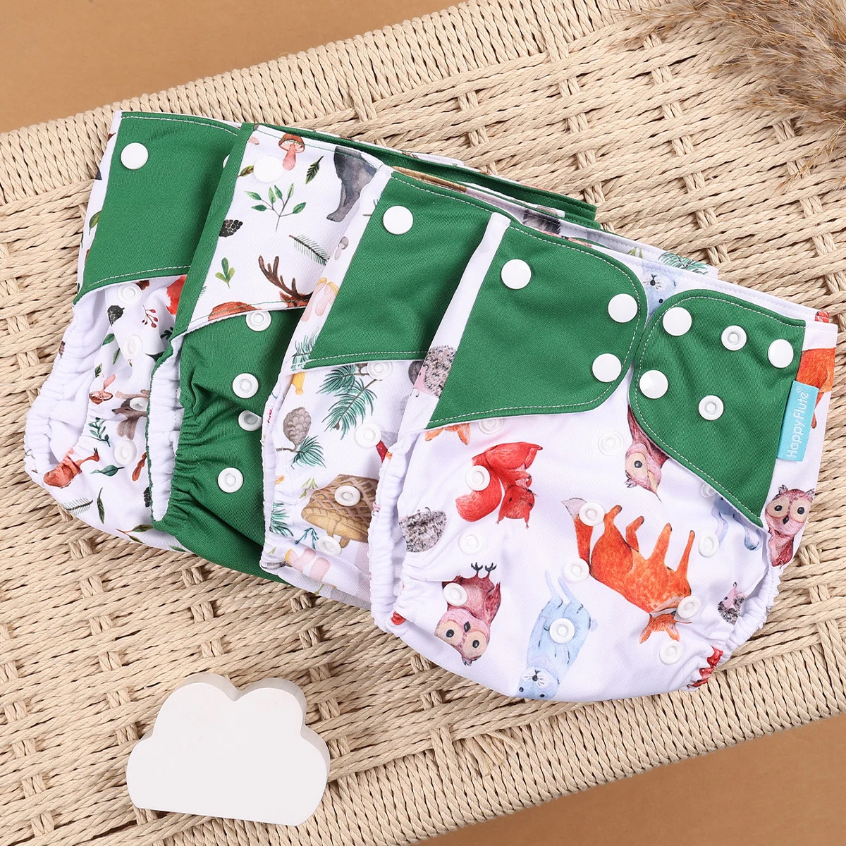 Happyflute Eco-Friendly Cloth Diaper Ecological Baby Diapers 4Pcs/Set