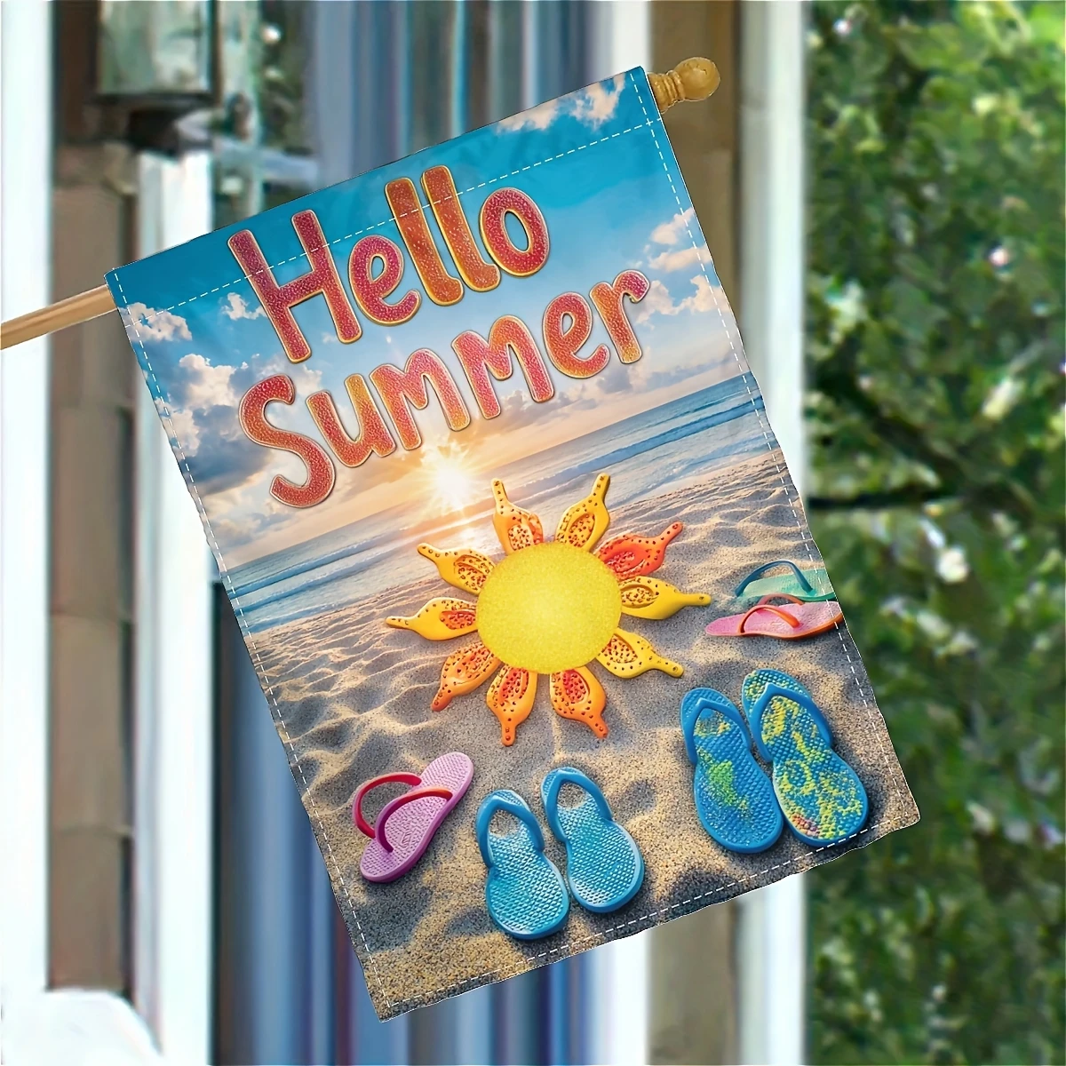 1pcs Waves, Slippers and Beaches 12x18 Inch Double-sided Garden Flag Yard Decoration, Outdoor Decoration Lawn Flag Only