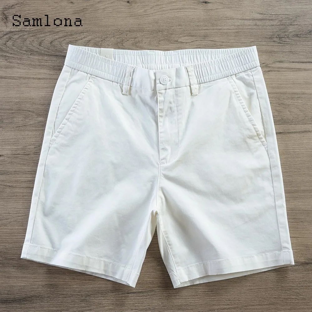 

Samlona 2025 мужские базовые хлопковые шорты с карманами-стойкой, повседневные пляжные шорты в европейском стиле, мужские шорты для бега, белый, зеленый
