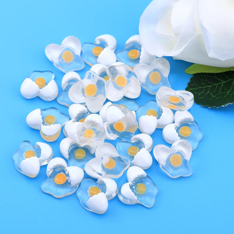 10Pcs Simulation Egg Food And Play DIY Icebox Shoes Hat Barrette Mobile Phone Case Decoration Cream Glue Flat Back Resin