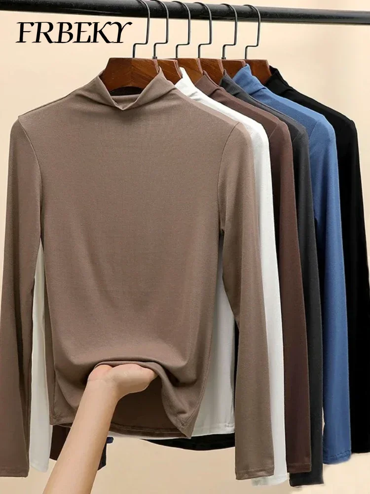 

Autumn Half-high Neck Bottoming Shirt Fashion Long-sleeved Inner T-shirt Tops Women's Sweater Elegant Knitwear Korean Fashion