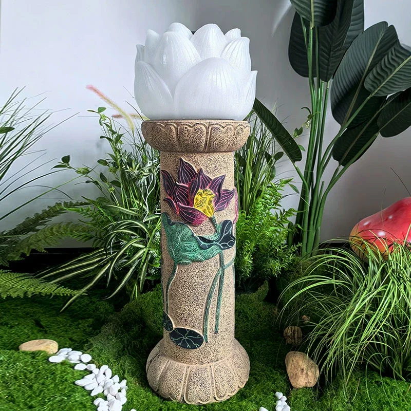 Garden Terrace Solar Garden Light Outdoor Landscape Decoration Landscape Light Three-dimensional Relief Chinese Zen Lotus Light