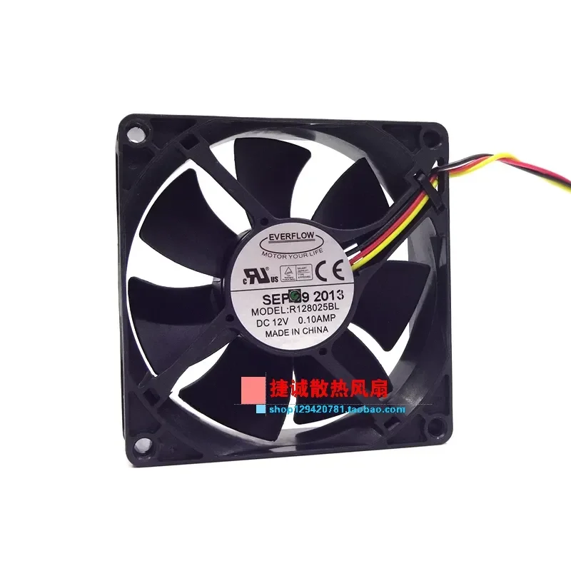 New R128025BL 8CM 12V 0.10A 3-wire, silent, double ball, computer chassis cooling fan