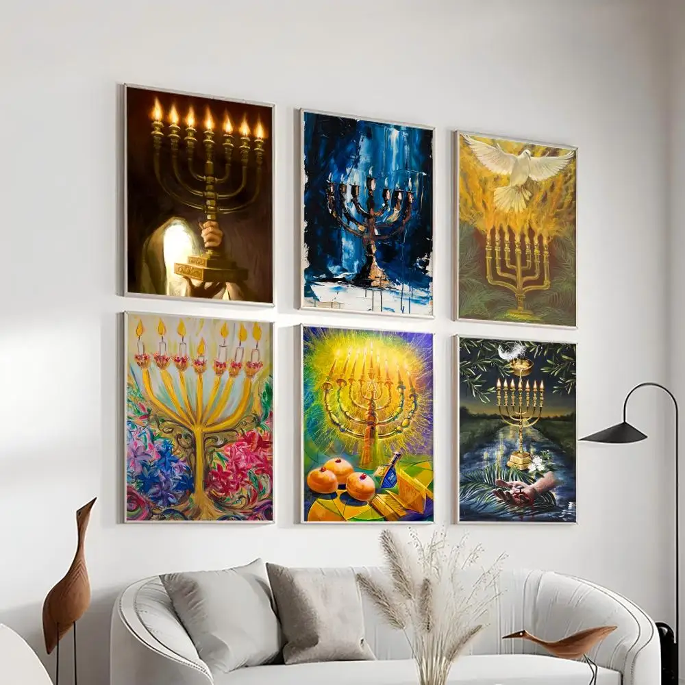 

Judaism Shofar Menorah Poster HD Art Sticky Wall Waterproof Home Living Room Bedroom Bar Aesthetic Decoration Gift