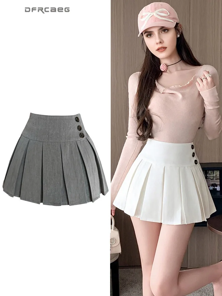 

Новинки: Летняя плиссированная юбка для женщин в стиле колледж, повседневная, Y2K, короткая, с пуговицами