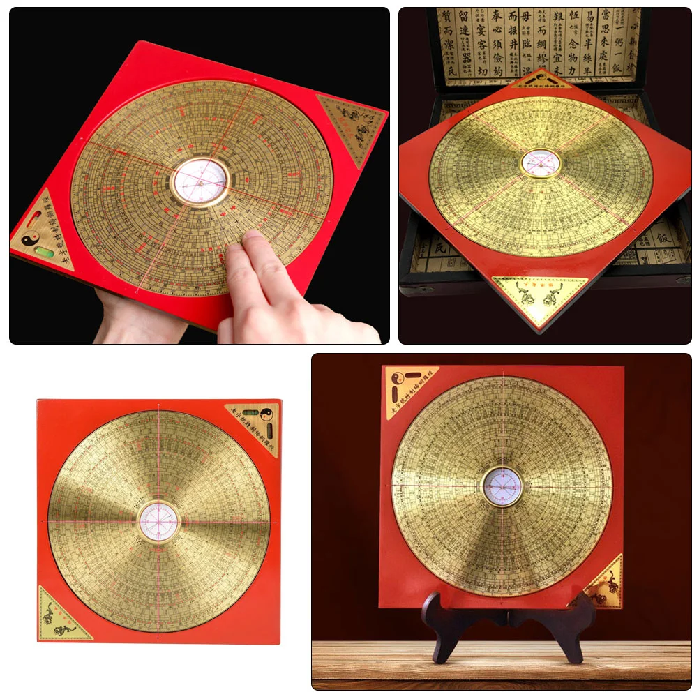 Decoration Chinese Compass Small Vintage Metal Iron Square Travel Taoist Copper