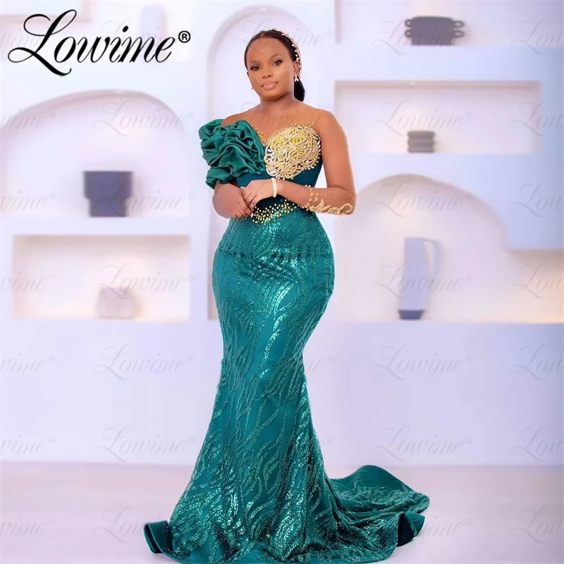 

﻿ Plus Size Teal Blue Mermaid Prom Dresses 2025 Customize African Ruffled Beaded Wedding Guest Dress Nigerian Formal Party Dress