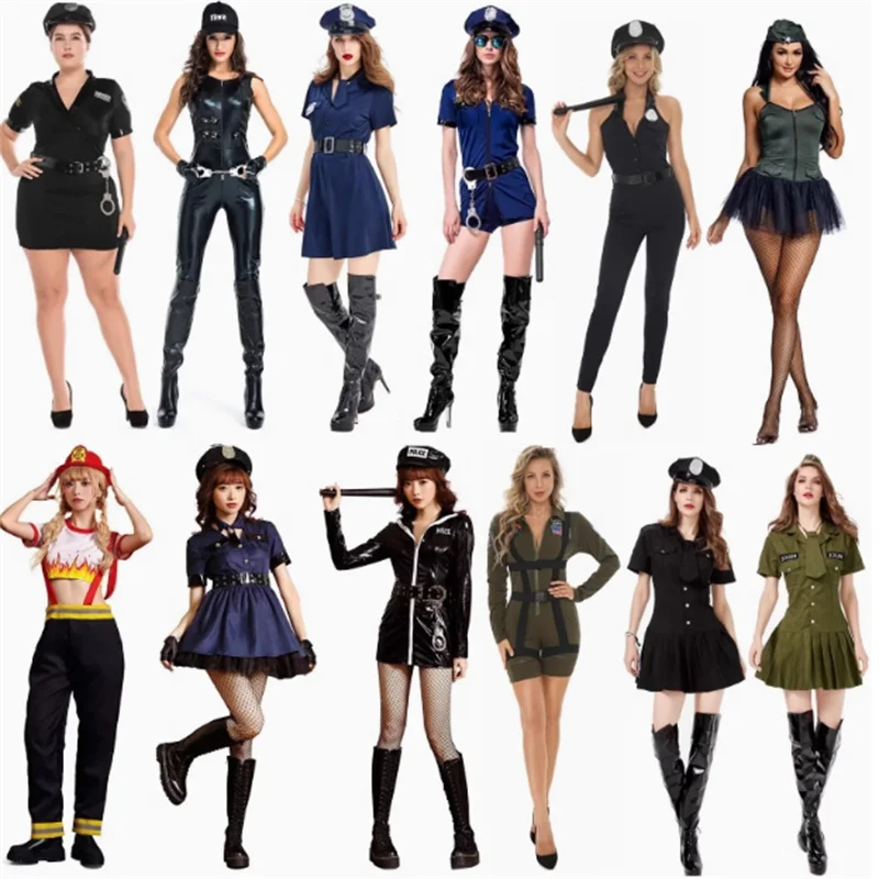 

Хэллоуин, большой размер, женский полицейский комбинезон, костюм заключенного, камуфляжный инструктор, профессиональная одежда для пилота, игровая одежда