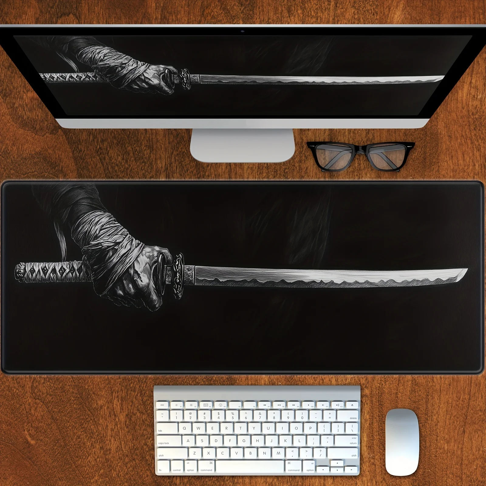 

Японский самурайский меч 30X80 см коврик для мыши настольный коврик игровой коврик Нескользящий прошитый край настольные аксессуары коврик для мыши офисный коврик для мыши