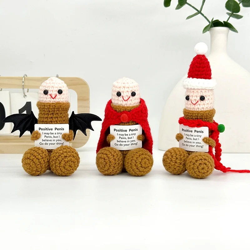 Handmade Crochet Funny Meme Doll Emotional Support Plush Toy Christmas Gag Gift Positive Energy Knitted Desk Decor 2026