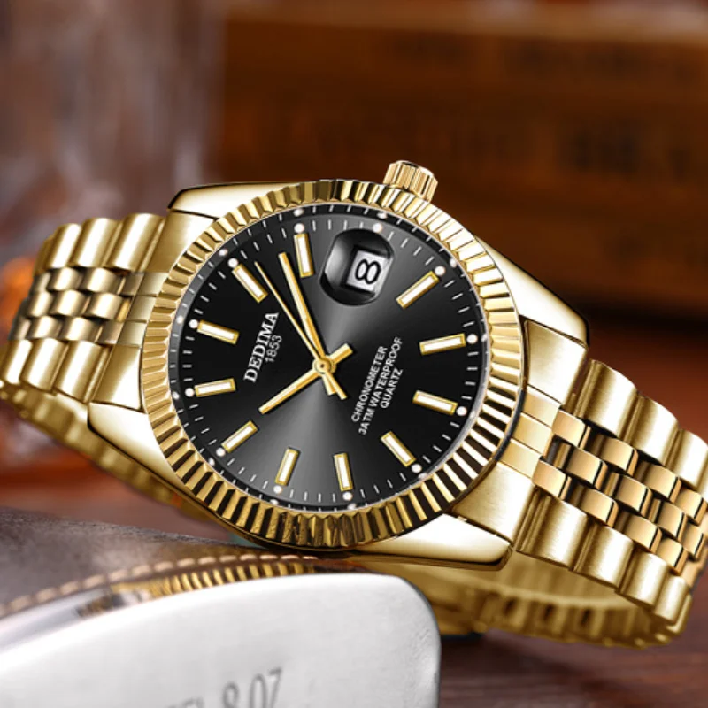 Watches Mens Top Brand Luxury Gold Watch Calendar With Stainless Steel Band Fashion Business Quartz Wristwatch Relogio Masculino