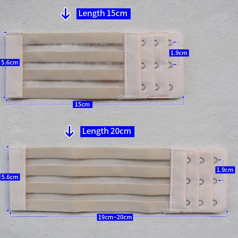 Extensor de sutiã elástico ajustável para mulheres, extensor de alça estendido, gancho, extensão da correia, 3 fivelas, 4 fivelas, 15cm, 20cm