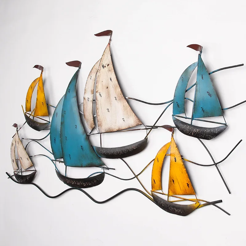 Industrial style wrought iron sailboat wall hanging bar cafe creative wall soft decoration pendant home wall decoration