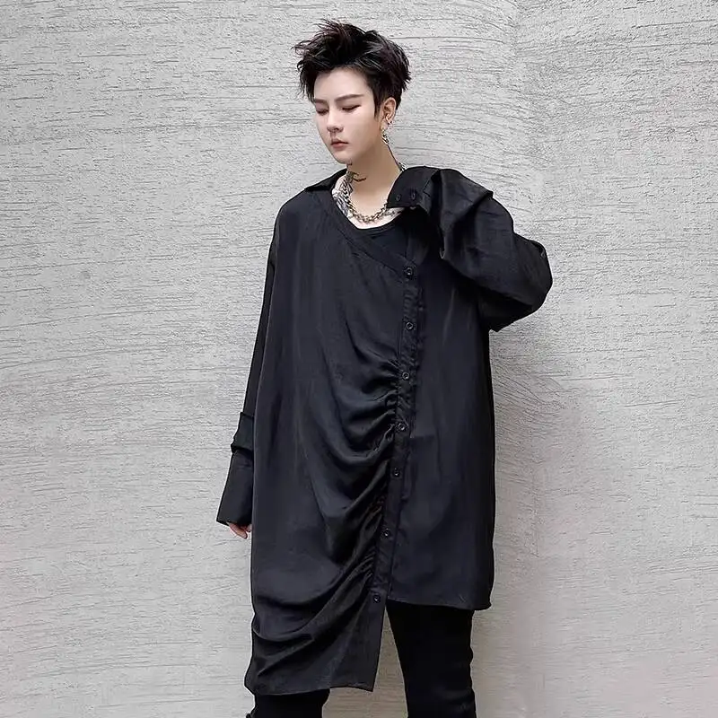 HKSH 2026 Spring Summer New Men's Shirt Dark Style Design Unique Loose Fit Pleated Asymmetrical Shirts Chic Ins Tops Y2K HK20759