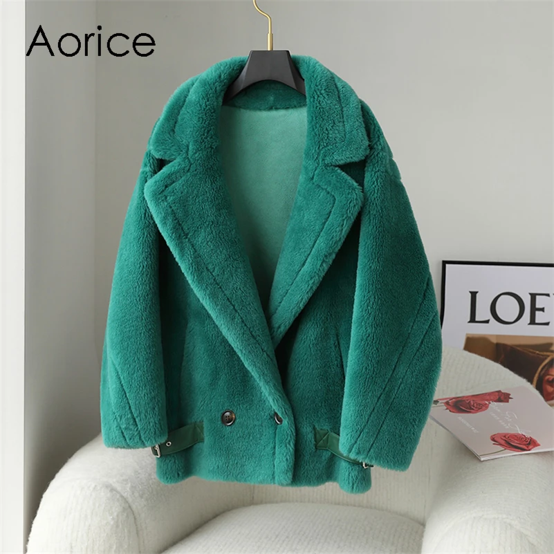 

Aorice Women Real Wool Coat parka New Winter Warm Female Sheep Fur Jackets Overcoats CT142