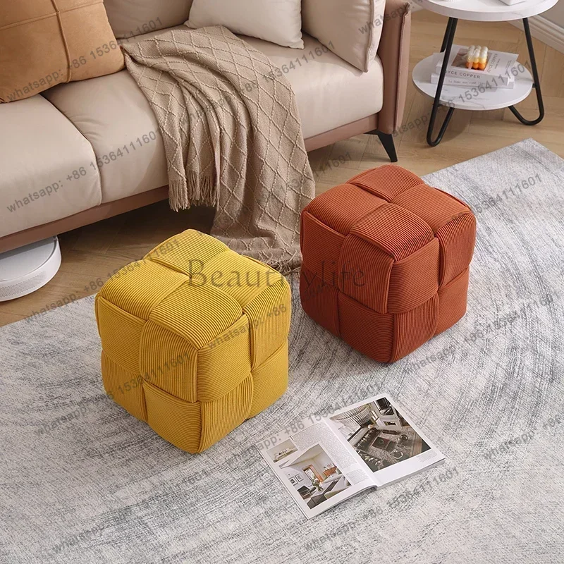 Shoe Changing Living Room Sofa Stools Childrens Low Bench Woven Small Chair Fabric Square Stool Footrest