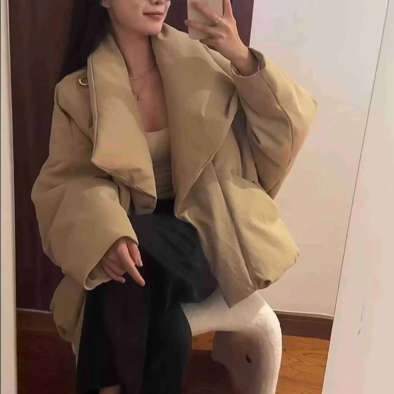 Women Winter New Loose Comfortable Sweet Zipper Pocket Casual Leisure Collar Fashion  Short Oceans Niche Design Sense Little Man