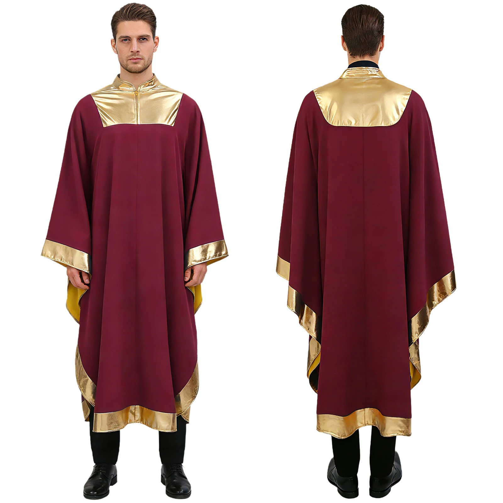 

Men Church Choir Robe Worship Praise Dance Costume Zip Cassock Dress for Halloween Baptism Judge Pastor Cosplay Party Dress-up