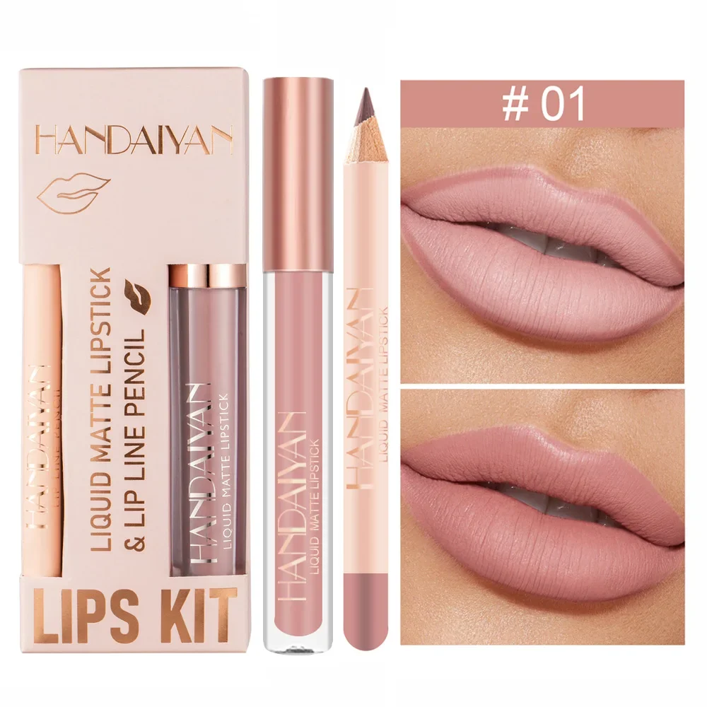 Matte Liquid Lipstick + Lip Liner Set Makeup Nude Velvet Lip Gloss Waterproof Long Lasting Lipgloss Glaze Cosmetics Kit