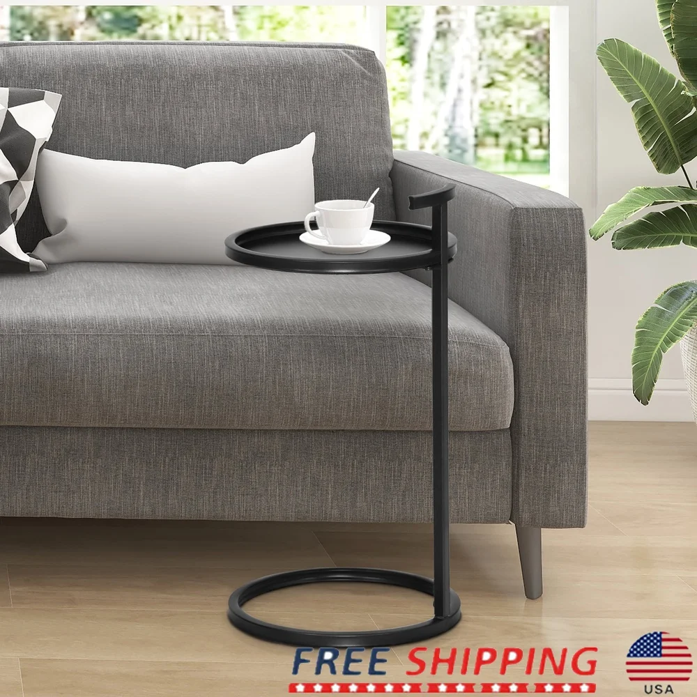

Durable Portable Metal Round C-Table End Table Space-Saving Design Easy-Move Handle Indoor Use Compact 12 Inch Diameter