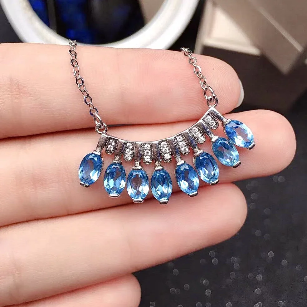 

Новая мода серебряный кулон с драгоценными камнями для вечеринки 4 мм * 6 мм натуральный топаз ожерелье кулон твердое серебро 925 пробы топаз ювелирные изделия