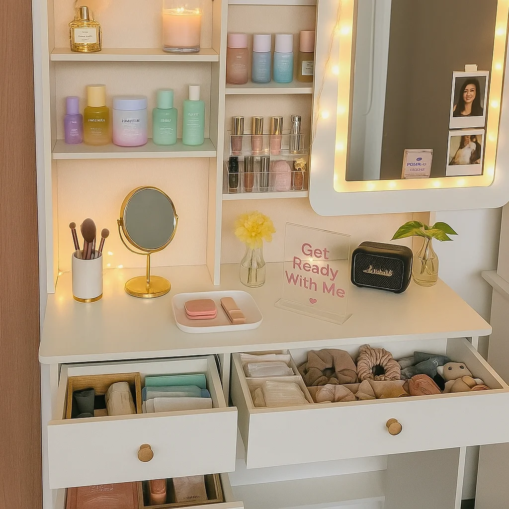 

Светодиодный туалетный столик с ящиками — современный компактный стол для макияжа с зеркальной подсветкой для спальни