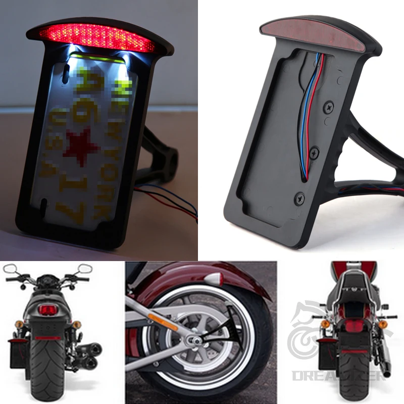 

Motorcycle License Plate LED Tail Brake Light Side Mount Bracket Holder Custom For Harley Fatboy Softail Bobber Chopper