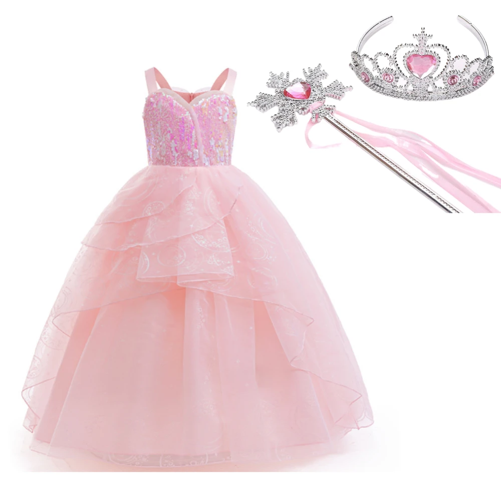 

Movie Magic Wicked Witch Costume Dress Girls Pink Cosplay Costume Halloween Outfits with Crown and Gloves