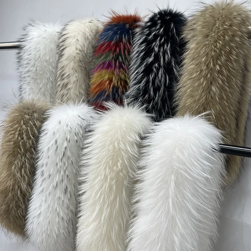 100% Natural Fur Collar for Coat Real Raccoon Fur Scarf Women Fashion Warm hood trim for Jackets Collar Female Hot Sale Shawls