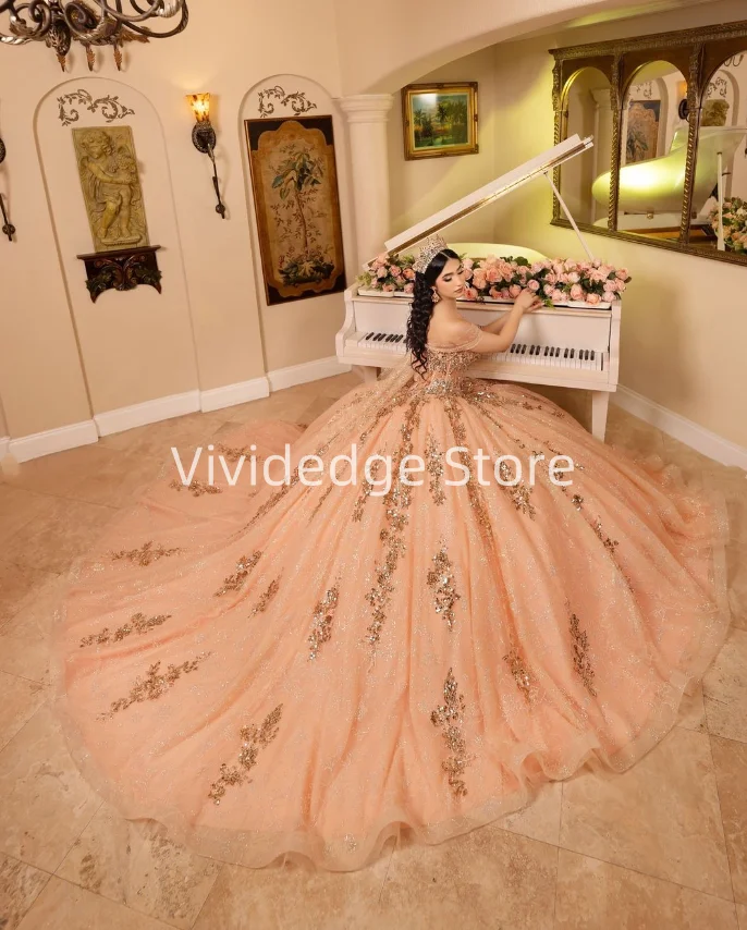 Dreamy Flesh Pink Princess Strapless Strappy Prom Dress Quinceanera Dress15th Birthday Party Beaded Appliqued Tutu فساتين سهرات