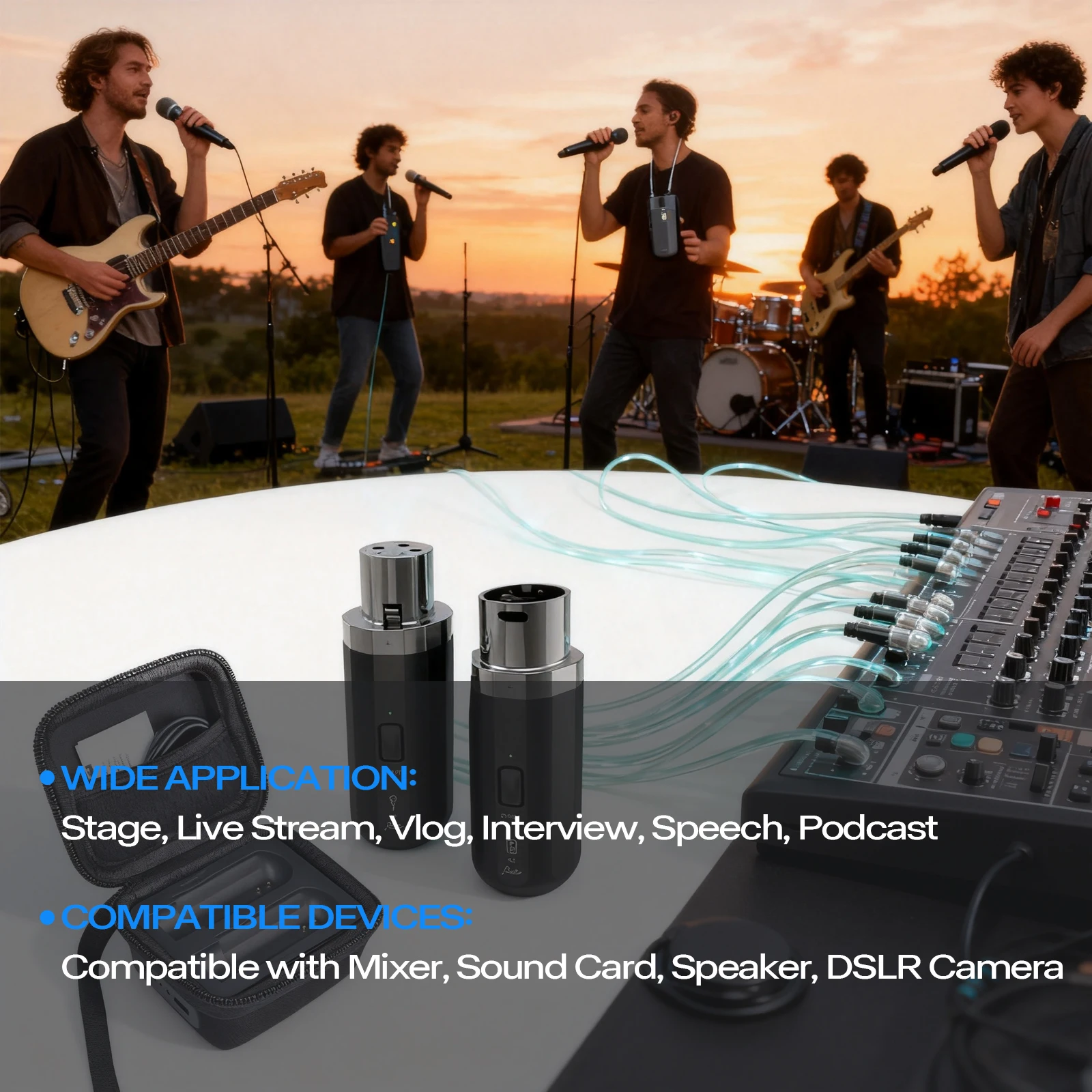 Rowin Professional Microphone Wireless Converter XLR Magnetic Charging Box Transmitter Receiver for Dynamic/Condenser Microphone